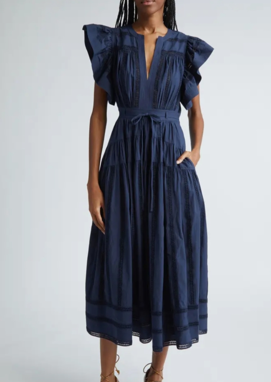 Ulla Johnson Emery Lace Inset Cotton Midi Dress - Size 4